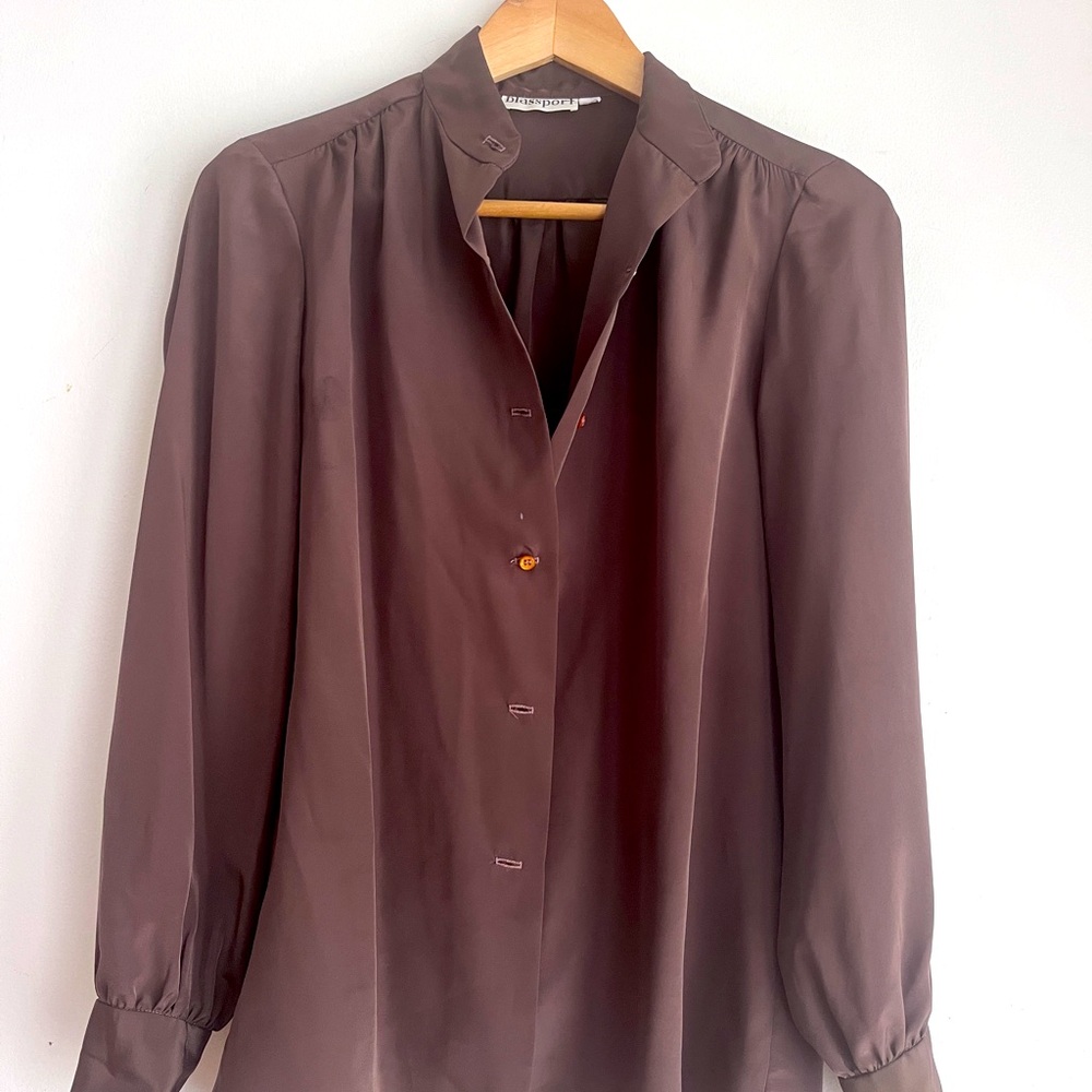 Women blouse brown button down long sleeved